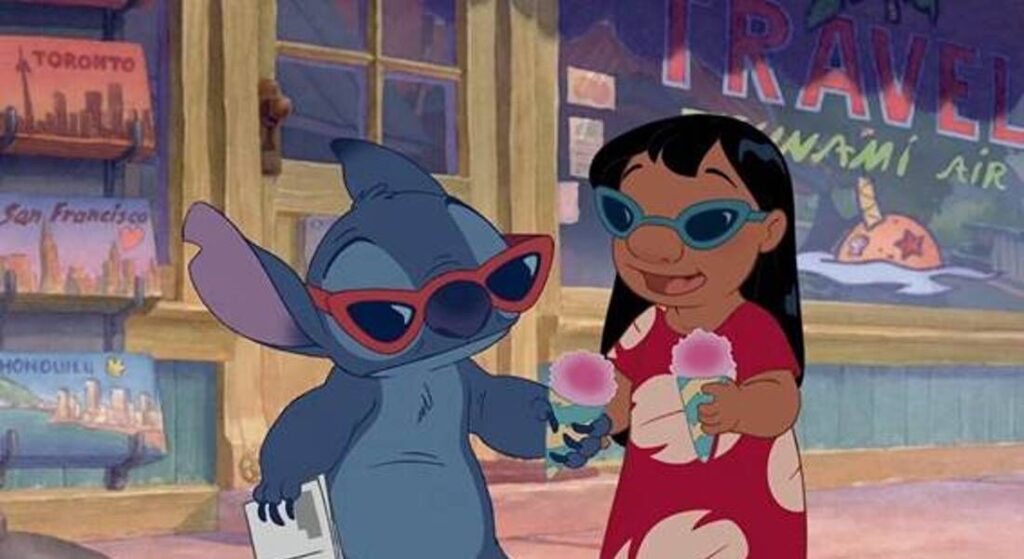 Les personnages de Lilo et de Stitch ont des lunettes de soleils et des glaces à saveur.